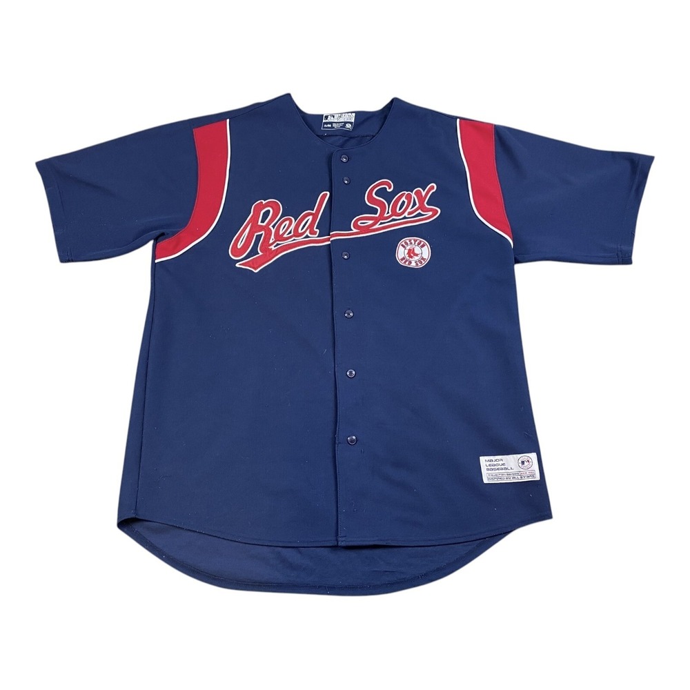 Vintage Boston Red Sox Jersey True Fan XL Blue Red Stitched Mens MLB Button Down